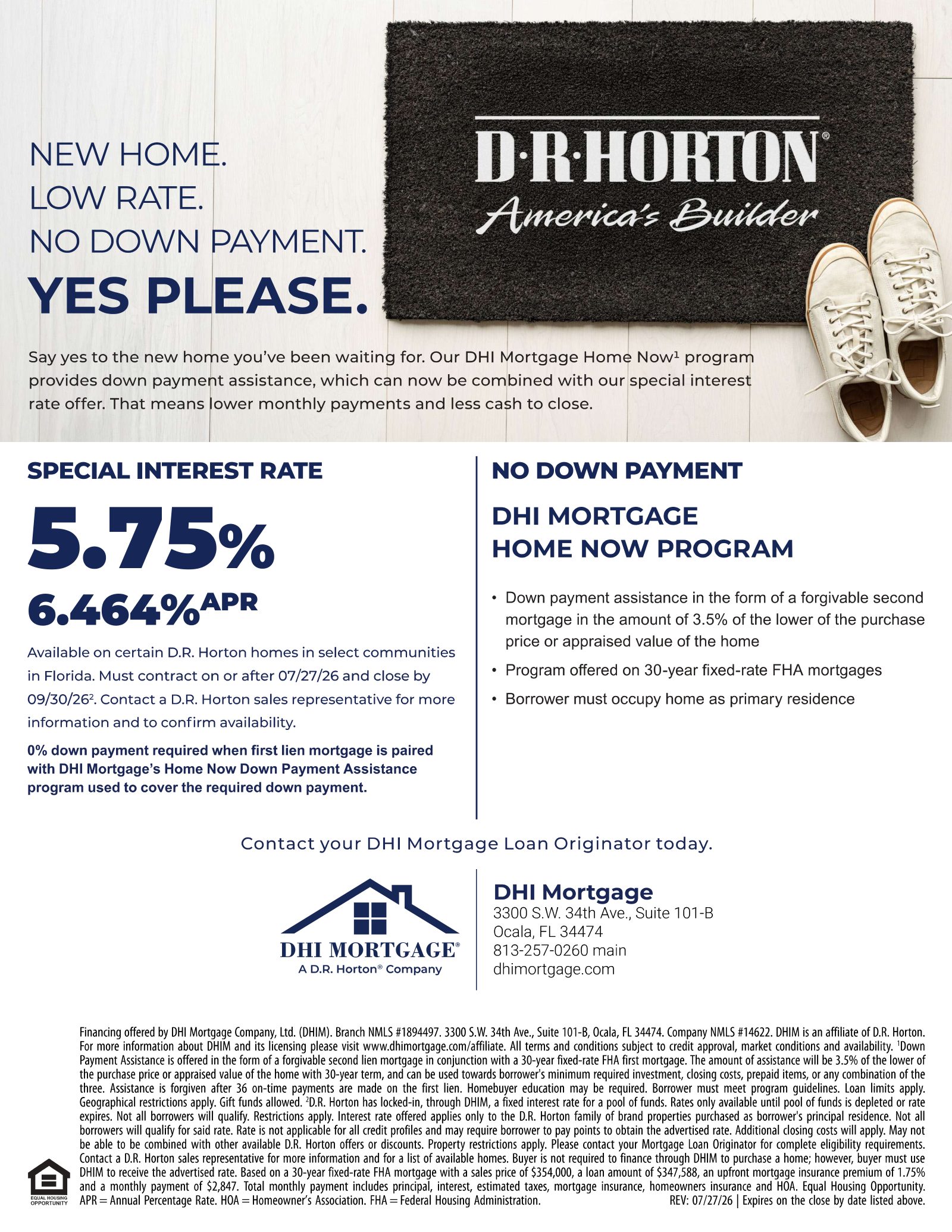 5.75% Rate + 0% Down (DHI Mortgage Home Now) flyer, page 1